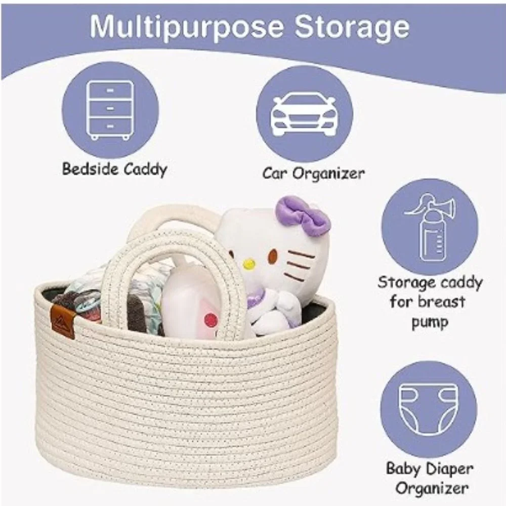 Cotton Rope Diaper Basket Caddy - Baby Diaper Bag - Nursery/ Car Organizer